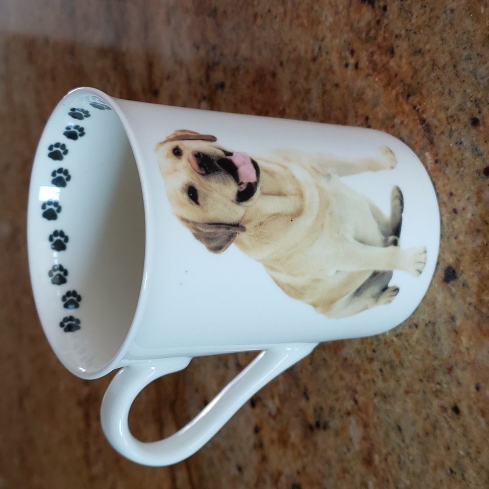 Labrador Dog Mug Paw Prints By Pets, Tall Slender with blonde Labrador picture.